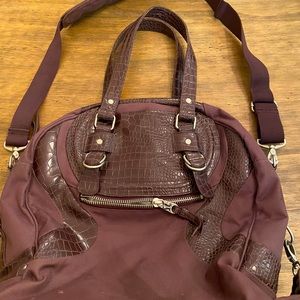 XL lululemon brown faux leather gym bag crossbody straps handle silver